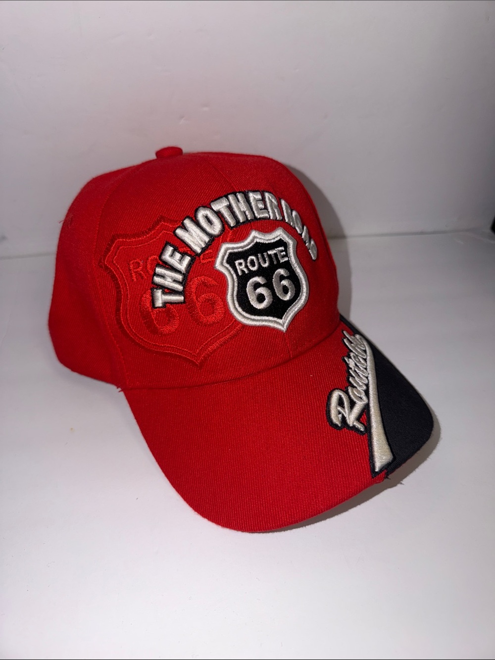 Route 66 Red and Black Baseball Cap with Embroidered Shield